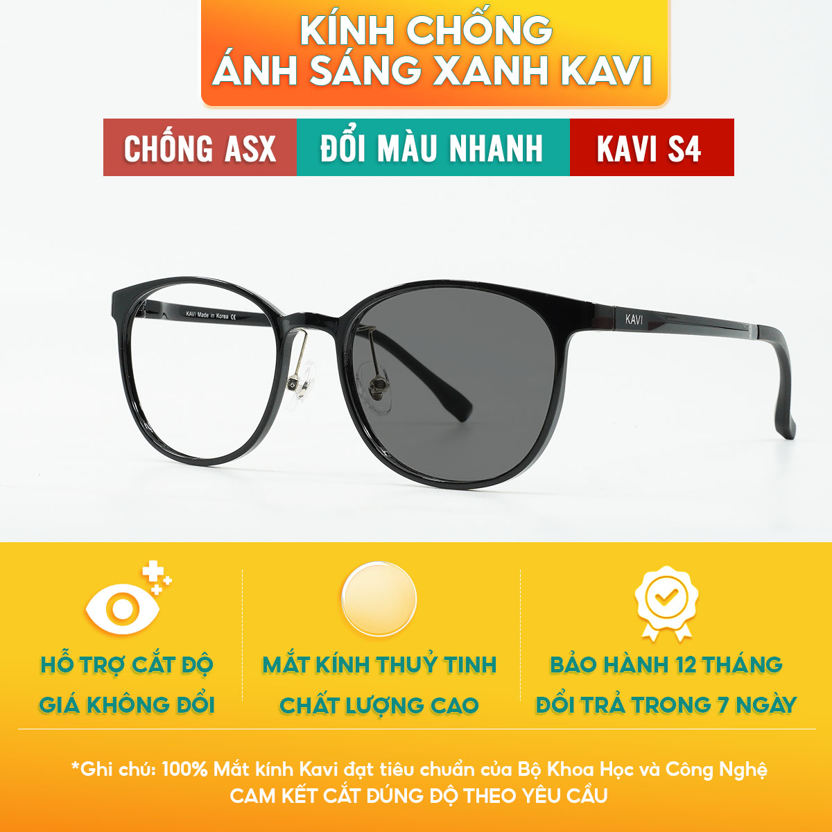 Kavi S4 – Kính đổi màu chống ánh sáng xanh mắt tròn cho nữ