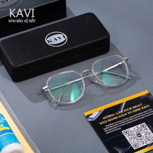 kavi 201- kính lục giác chống ánh sáng xanh gọng titanium đen