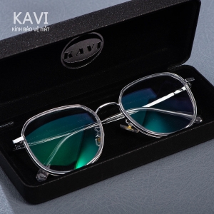 kavi 201- kính lục giác chống ánh sáng xanh gọng titanium đen