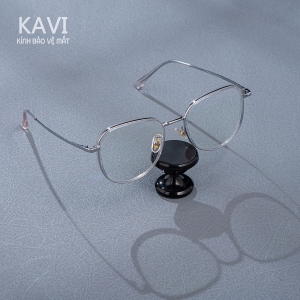 kavi 201- kính lục giác chống ánh sáng xanh gọng titanium đen