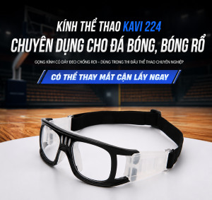 KAVI 224 - Kính Đá Bóng, Chơi Bóng Rổ Có Thể Thay Mắt Cận Lấy Ngay - Gọng Kính Có Dây Đeo Chống Rơi Dùng Trong Thi Đấu Thể Thao Chuyên Nghiệp