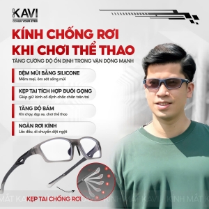 Kính Thể Thao Chống Va Đập, Chống Rơi Có Kẹp Tai KAVI 084 - Mắt Kính Đổi Màu Xám Nhẹ Khi Ra Nắng