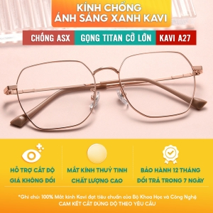 Kính Titan Dành Cho Nữ Mặt To Kavi A27 - Kính Chống Ánh Sáng Xanh Dáng Lớn Gọng Lục Giác Cá Tính