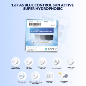 Tròng Kính Zinmy Blue Sun - Mắt Kính Chống Ánh Sáng Xanh Đổi Màu 1.67 AS UV400 Blue Control Đổi Màu Khói