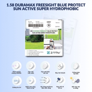 Kính Đa Tròng ZINMY FREESIGHT BLUE SUN 1.58 DURAMAX - Tròng Kính Kỹ Thuật Số FREEFORM Tầm Nhìn Rộng, Đổi Màu Đậm, Lọc Ánh Sáng Xanh, Hạn Chế Vỡ