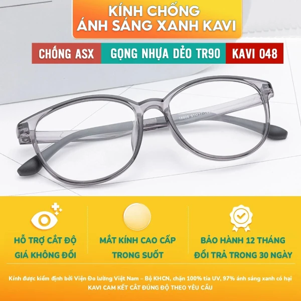 KV048 - Kính Chống Ánh Sáng Xanh Bảo Vệ Mắt Dáng Tròn Gọng Nhựa Dẻo